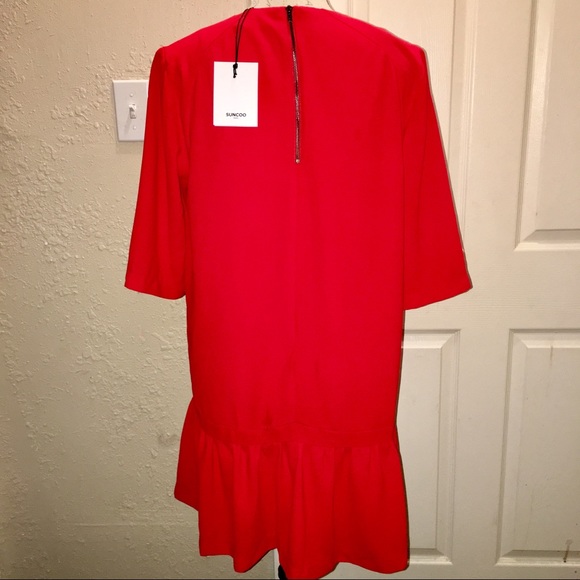 Suncoo Paris Red Crepe Robe Cheryne Mini Dress T2 - Picture 5 of 6